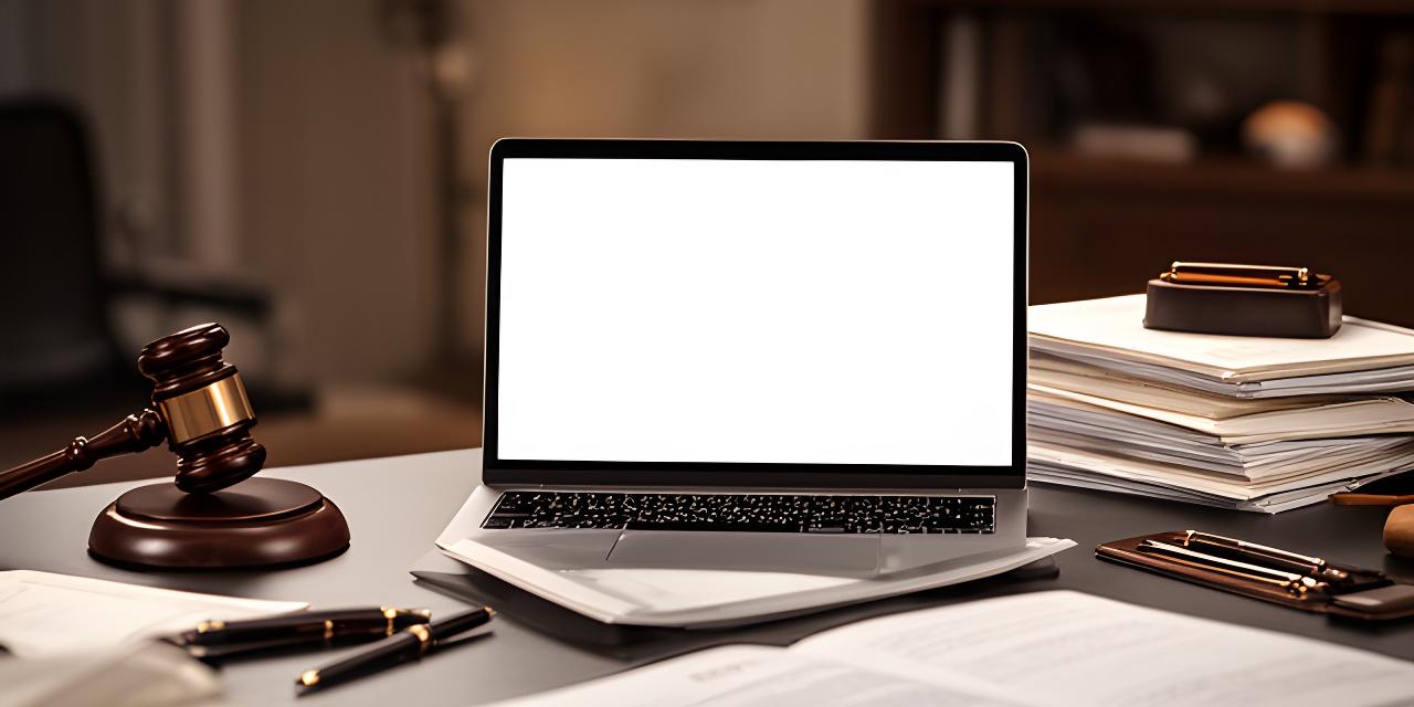Schreibtisch mit Gesetzestexten, Notizen und einem geöffneten Laptop in einem ruhigen Kanzleibereich